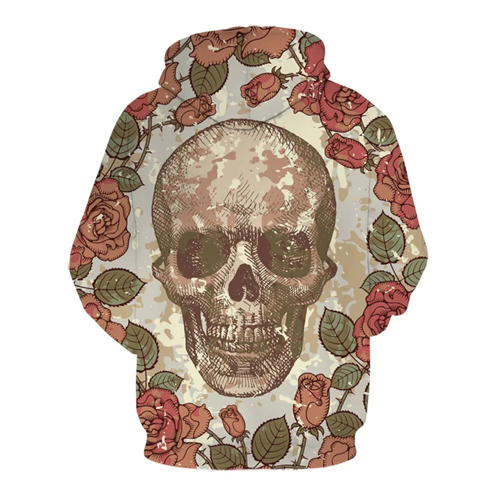 Брендовые толстовки с 3D-принтом цветов и черепов мужские женские свитшоты