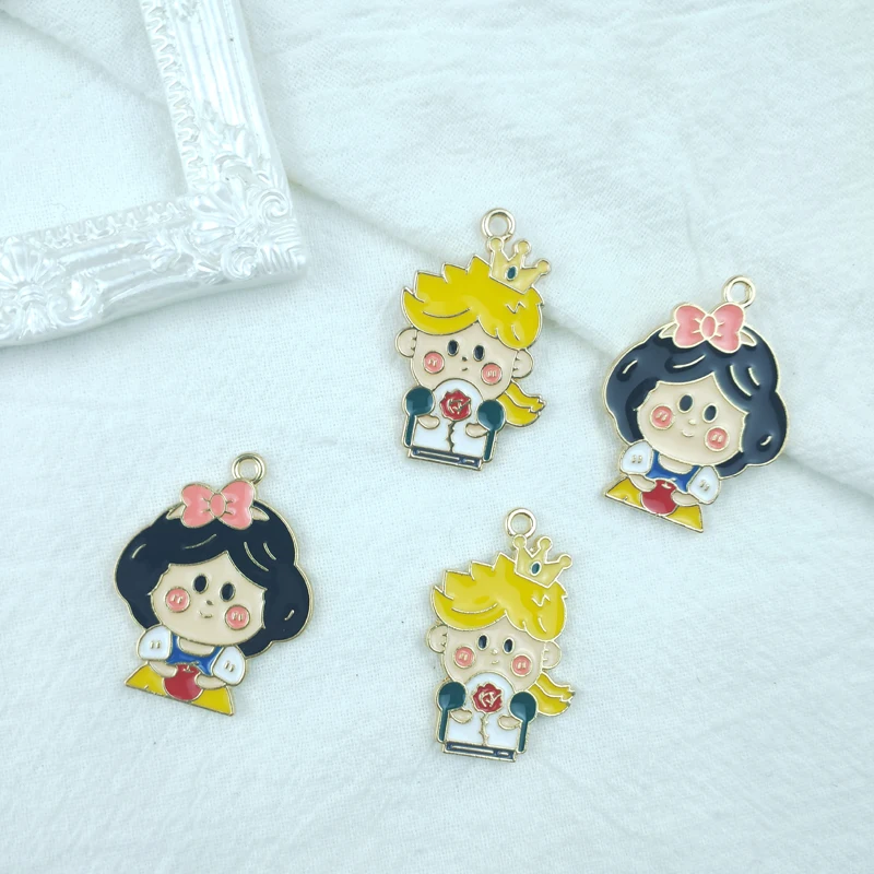 

10pcs Kawaii Enamel Prince Princess Charms Pendants Cartoon Boys Girls Metal Charms Fit Earring Bracelet Jewelry DIY Accessory