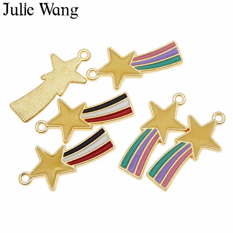Julie Wang 6 шт. эмаль звезда метеор амулеты красочный сплав золотой тон ожерелье