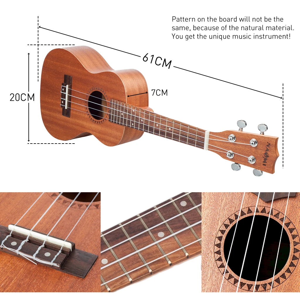 NAOMI Concert Ukulele Kit Vintage Uke for Beginner With Starter Gig Bag 23 Inch Sapele Wood | Спорт и развлечения