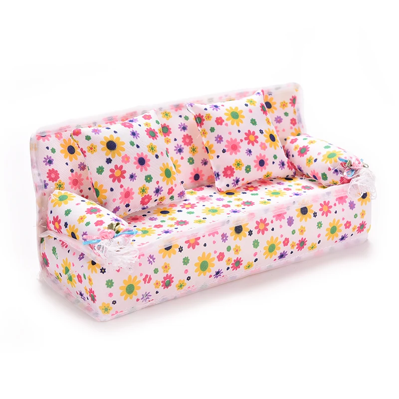 

1Set Cute Miniature Flower Cloth Sofa With 2 Cushions For Doll Kid's Play House Toys Doll House Furniture