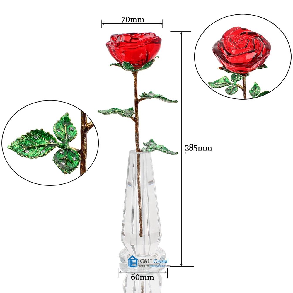 

Crystal Red Rose Flower Figurines Craft Birthday Valentine's Day Favors X'mas Gifts Wedding Home Table Decoration Ornament