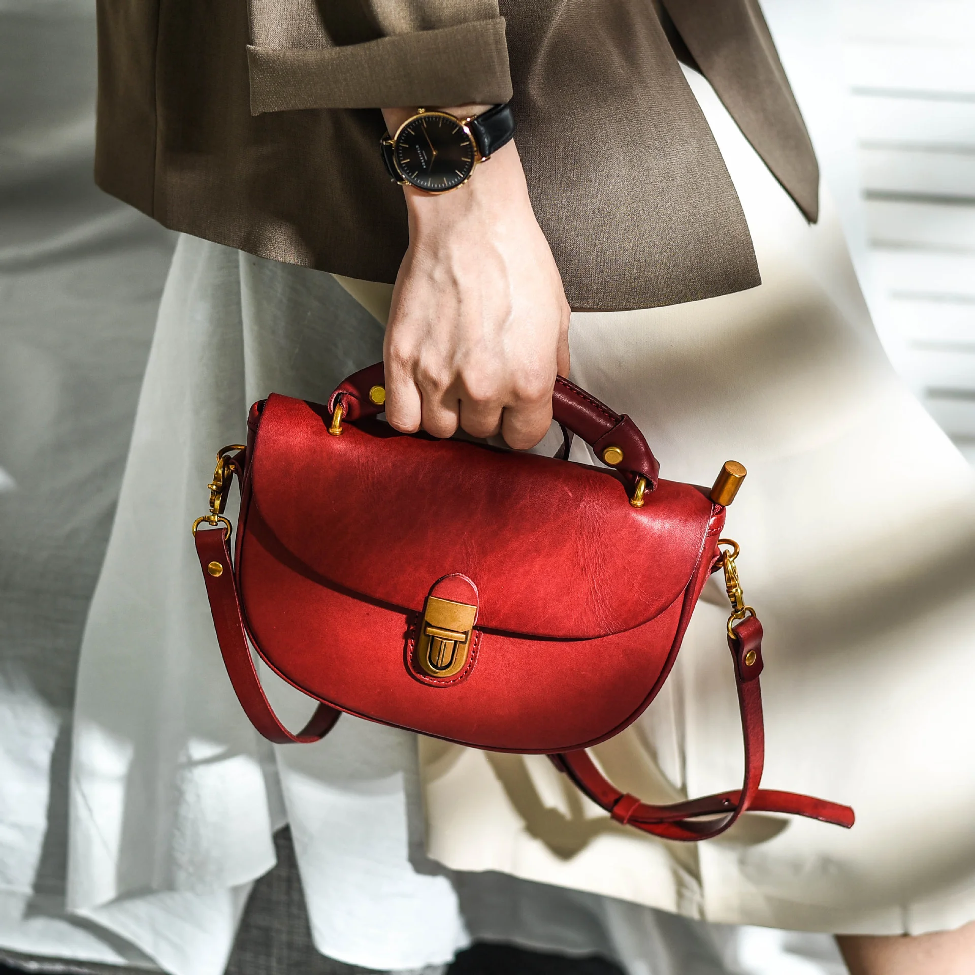 

Leather piggy bag literature saddle bag single shoulder bag head layer cow leather hand-held women's bag