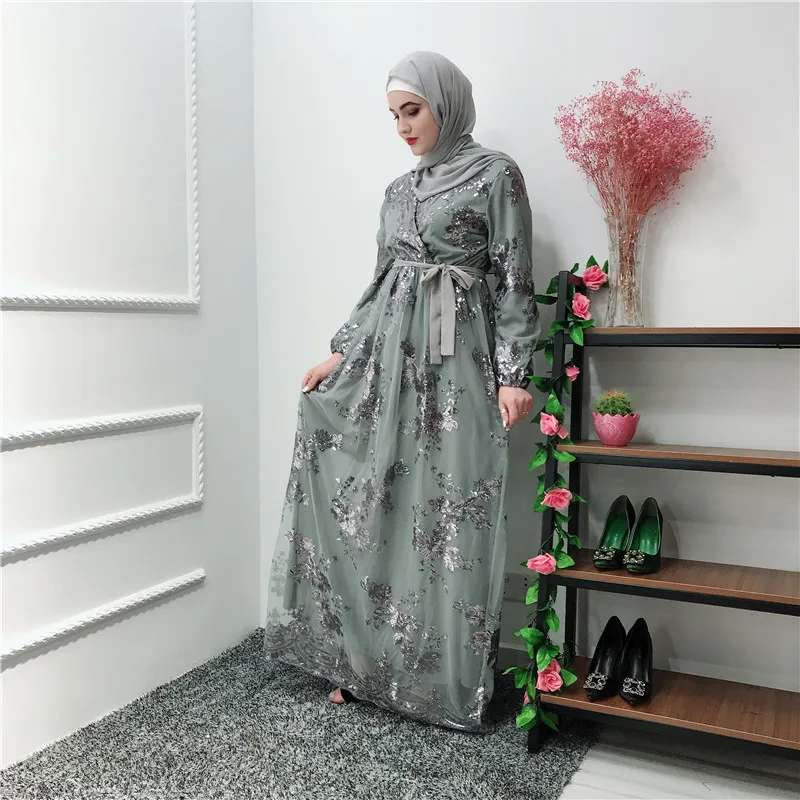 Роскошное мусульманское кружевное платье с вышивкой Bronzing Abaya кардиган KimonoLong