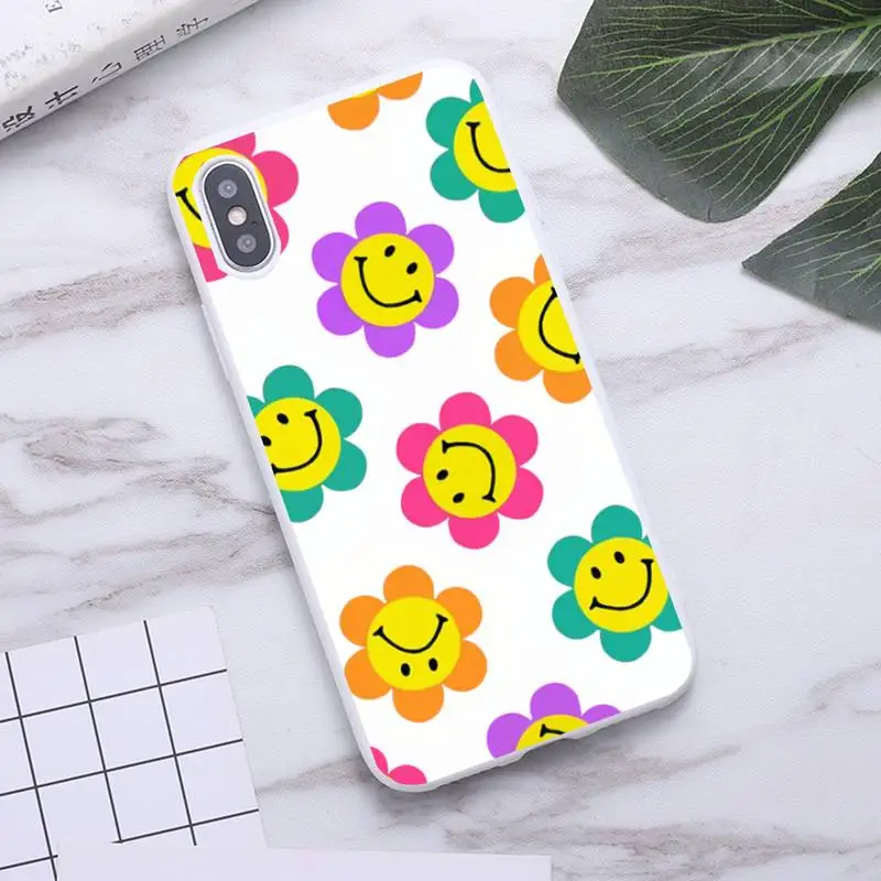 

Smiley Flowers Phone Case for iPhone 11 Pro Max X XR XS 8 7 6s Plus Candy white Silicone Cases