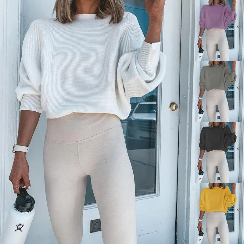 

Women's new sweater pullover loose jacket bat sleeve solid color fashion sweater