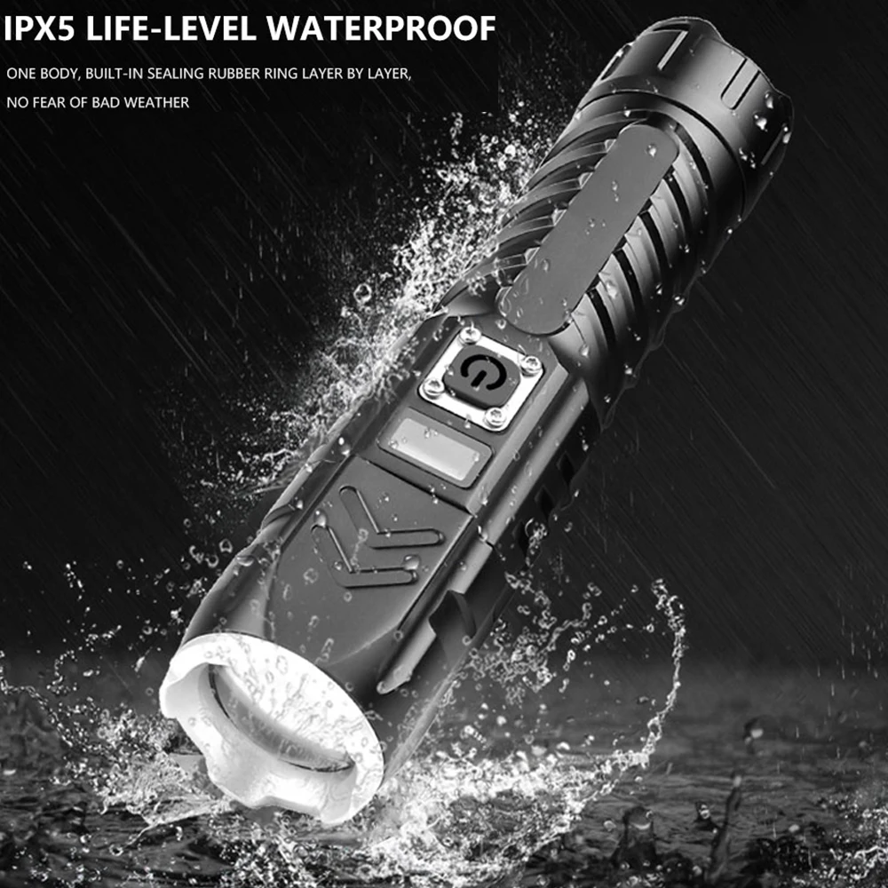 

XHP90 LED Torch Led flashlight camping Stylish Zoomable 4 switch Modes waterproof Use 18650 26650 battery USB Rechargable