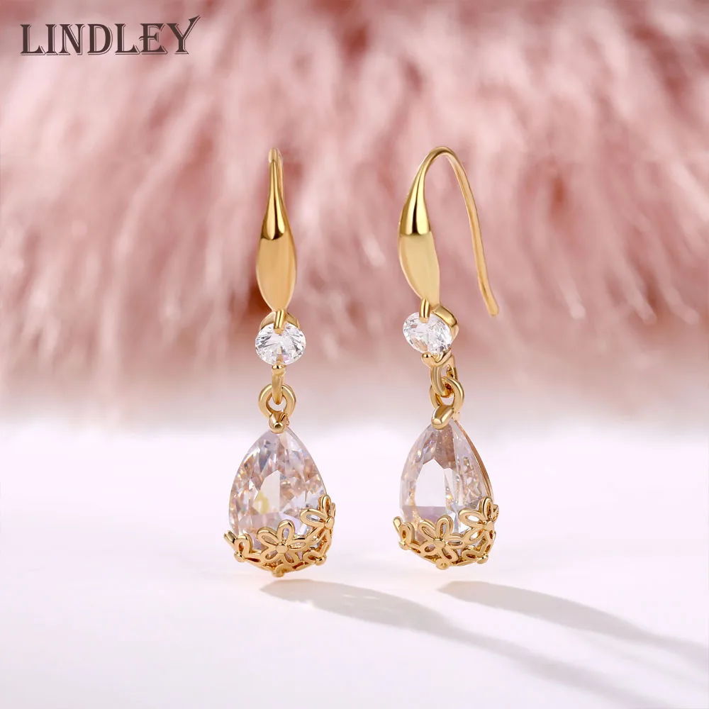 Женские длинные серьги подвески в виде капли воды под розовое золото 2020