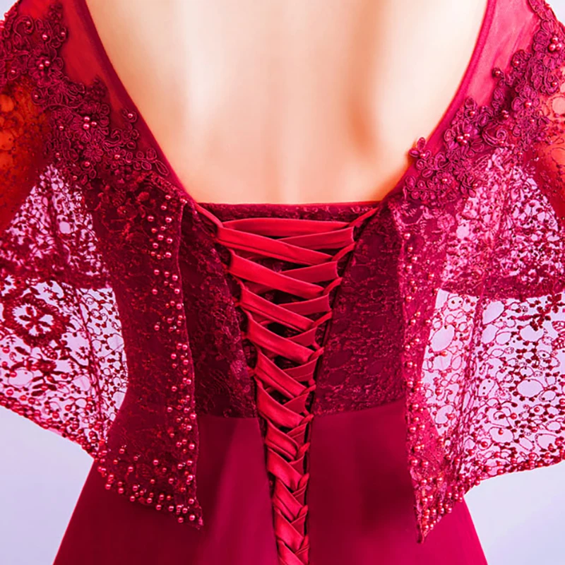 

Bespoke Occasion Dresses Illusion O-Neck Short Pearls Embroidery Crystal Backless Luxury Red Elegant Women Engagement Gown TS148