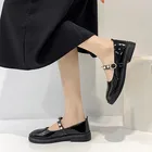 Женские туфли в стиле Мэри Джейн; Туфли на низком каблуке с жемчугом туфли в стиле Принцесса для девочек, Лакированная кожа в стиле 