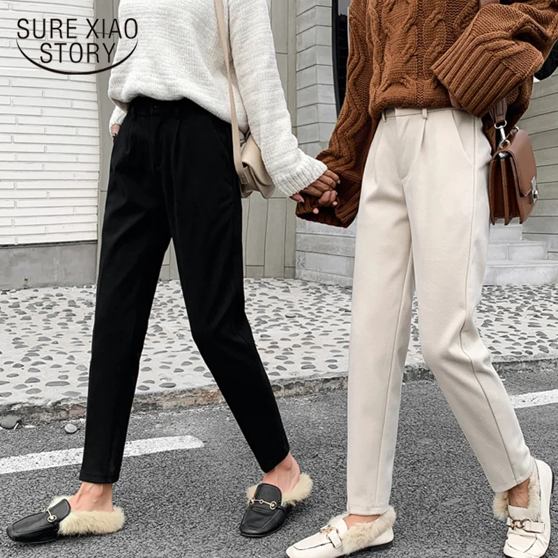 Осенние и зимние шерстяные шаровары женские прямые свободные штаны повседневные