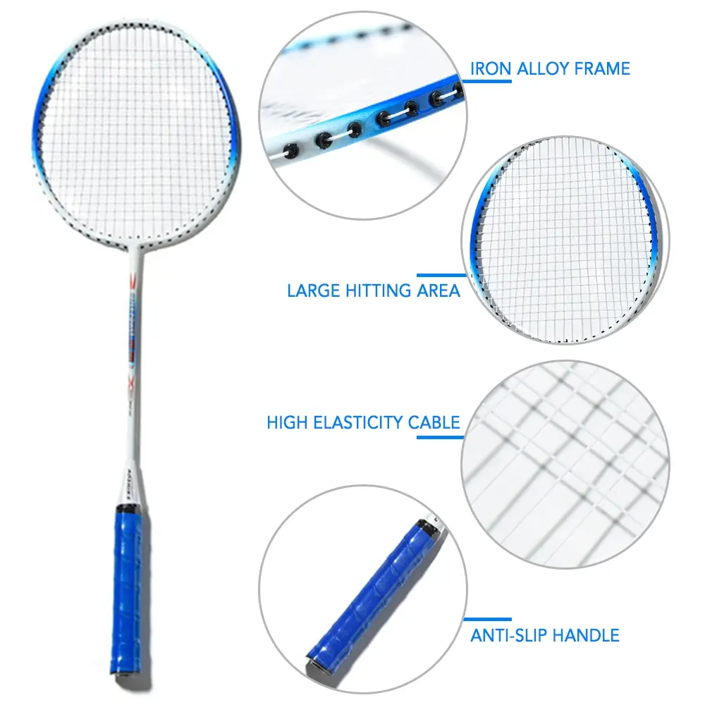 

Badminton Racket Ferroalloy Adult Two-Color Racket Training Racket(With 6 Pitch Balls 2 Grips 1 Carrying Bag And Skipping Rope)