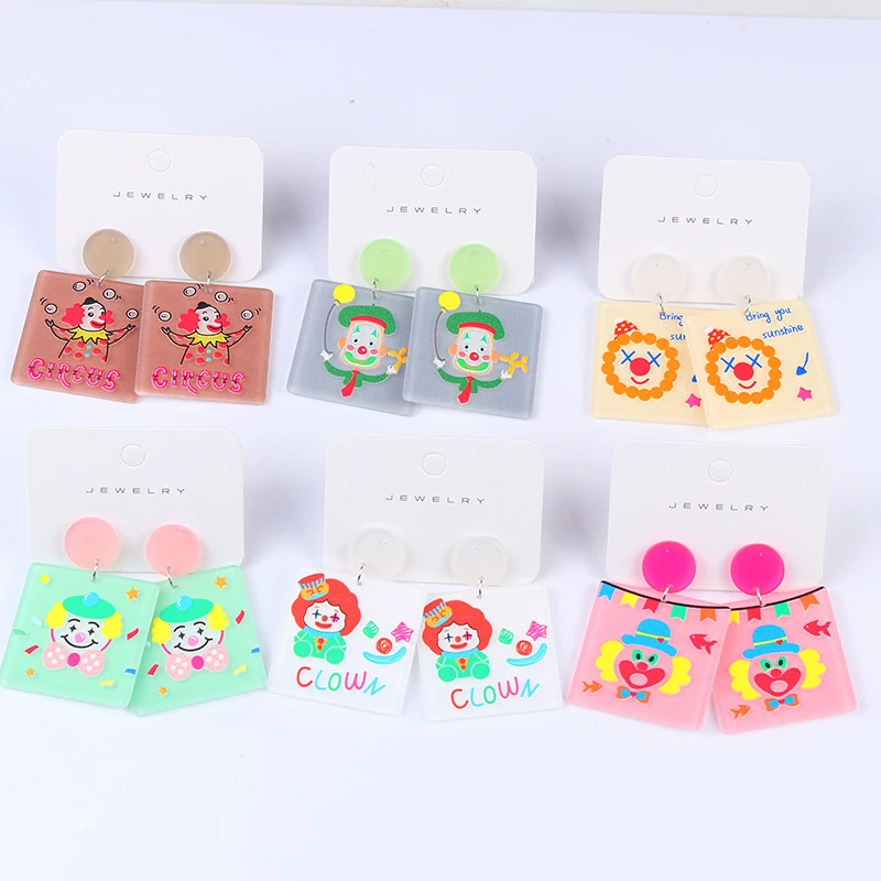 

Симпатичные серьги-капли Donarsei с мультяшным принтом клоуна для женщин, смешные цирковые серьги-подвески