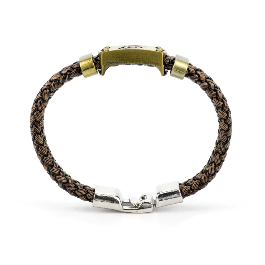 Аниме Браслеты Плетеная кожа Бронзовые браслеты Акатсуки Итачи Коноха Логотип Сплавный браслет Косплей.