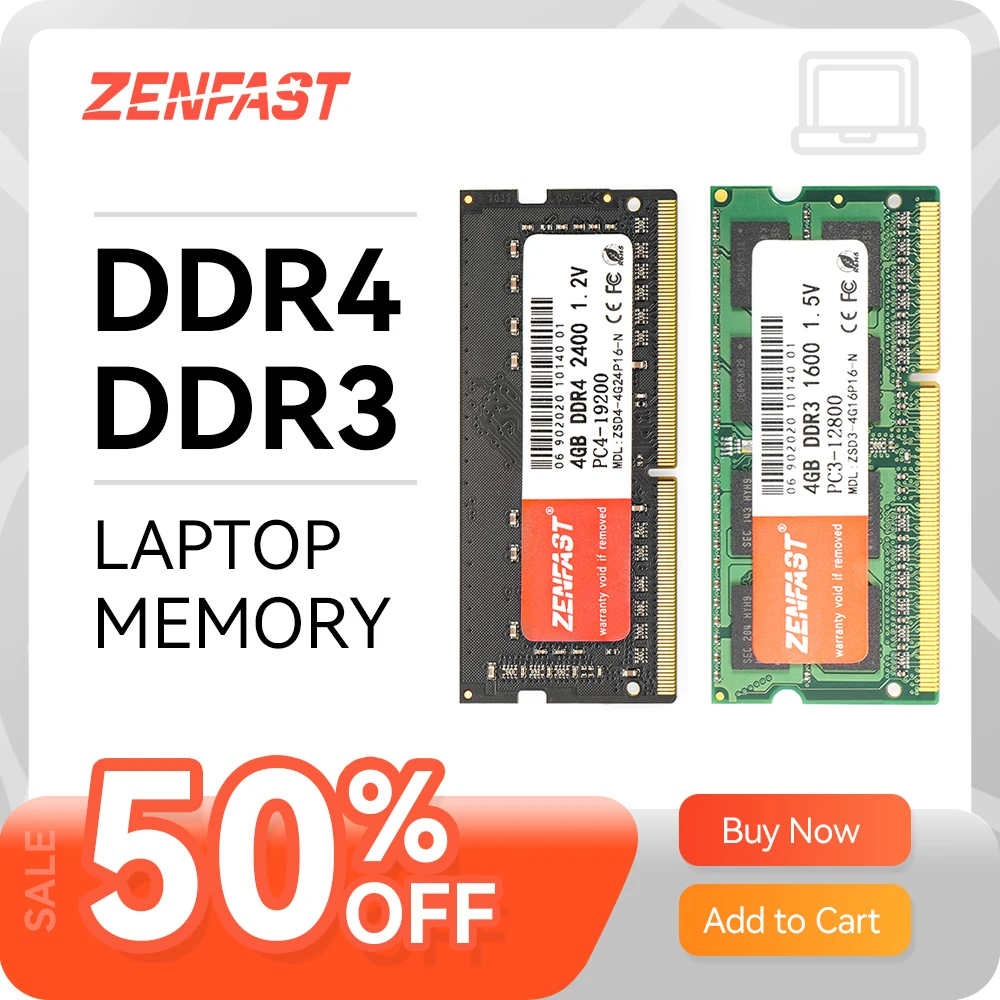 

ZENFAST DDR3 DDR4 4GB 8GB 16GB Laptop RAM 1333 1600 2133 2400 2666MHz Sodimm For NB High Quality Chip Lifetime Warranty
