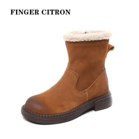 finger citron women martin anckle boots cow suede leather for winter platform round toe rubber outsole by handmade size 35 40