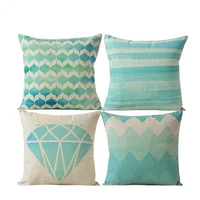 geometric blue wave home cushion covers home textile decorative soft seat car custom linen mint green fresh diamond almohada