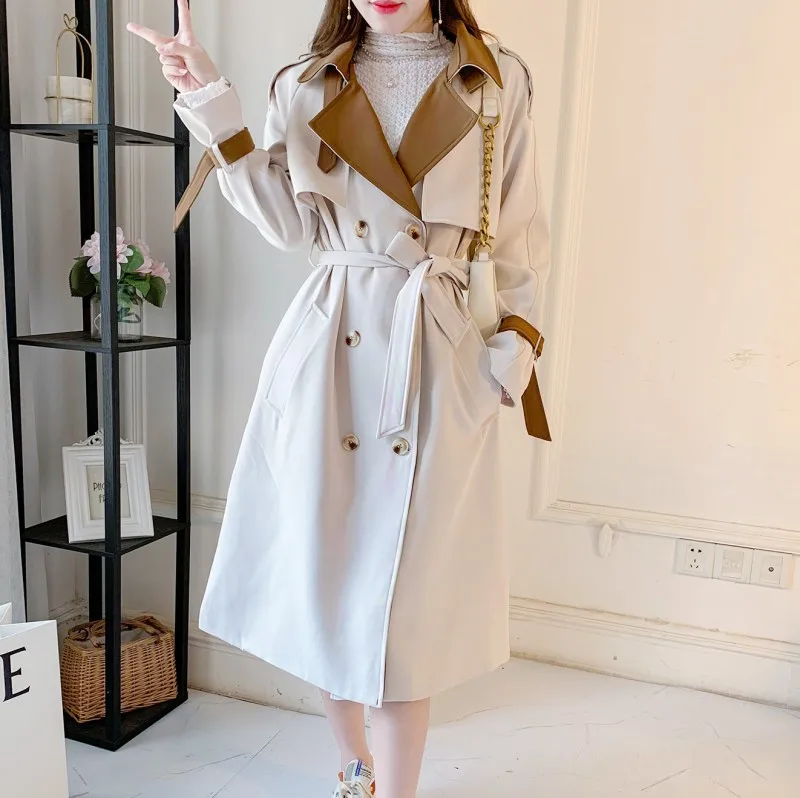 

2021 autumn winter fashion Elegant Women Trench Coat Long Windbreaker Korean Double Breasted Belt Office Lady Dust Coat