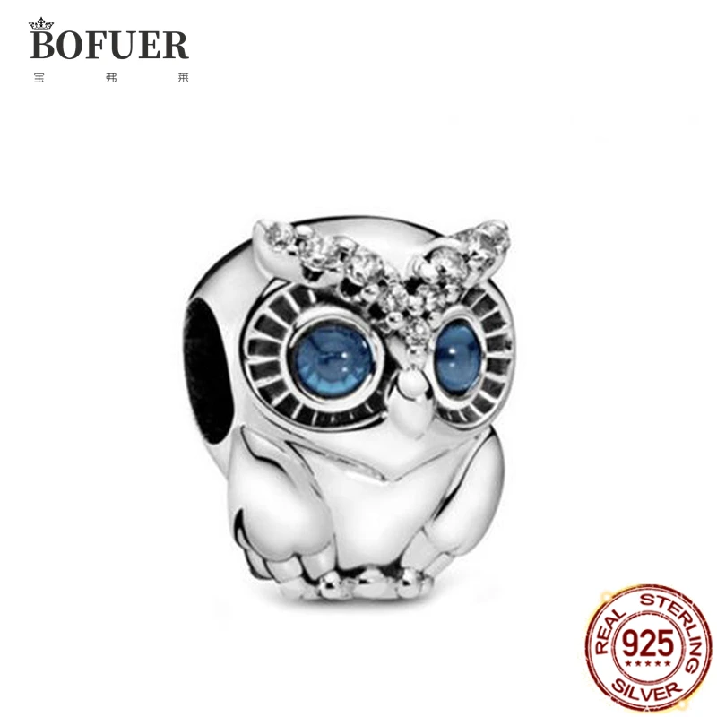 

New 925 Sterling Silver Beads Bule Eye Owl Birds Charm Fit Original Pandora Bracelet Silver 925 Jewelry For Women Pendant Gift