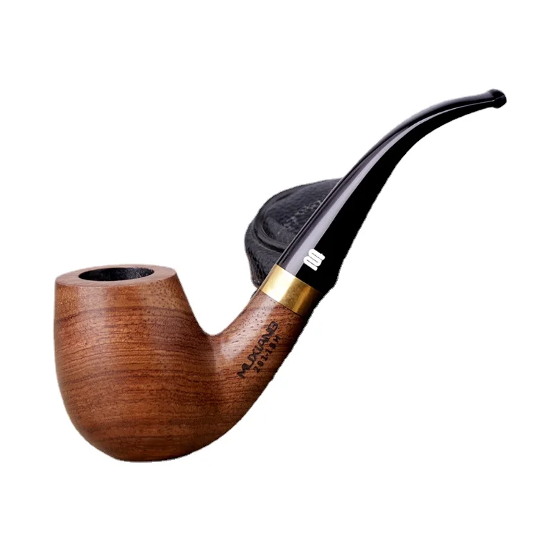 

Rosewood Pipe Tobacco Curved Handle Metal Decorative Ring Woody Solid Wood Pipe Wood Tobacco Accessories Smoking Pipe