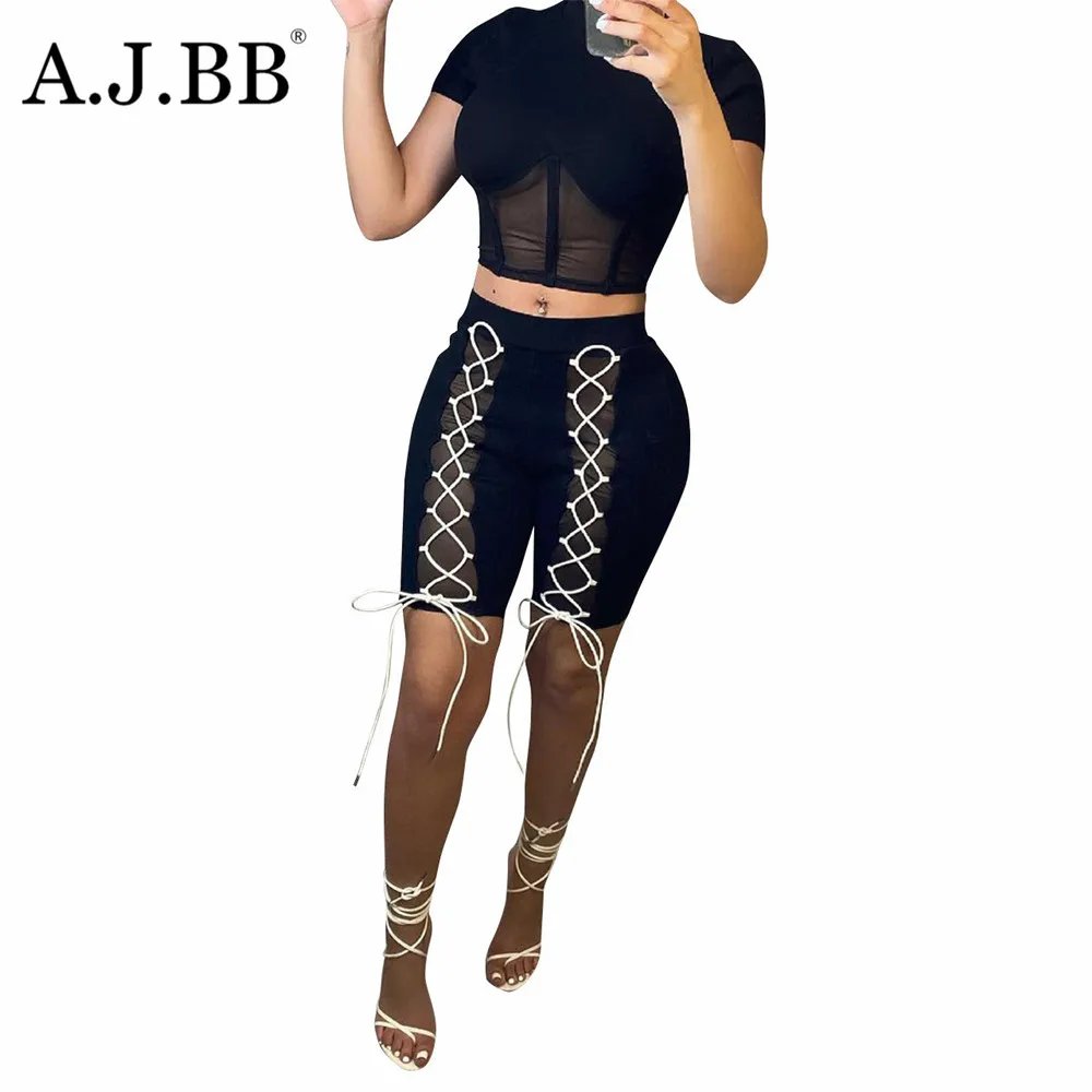 

2021 summer new sexy solid color nightclub slim two piece fashion o-neck short sleeve shirt and shorts women's suit