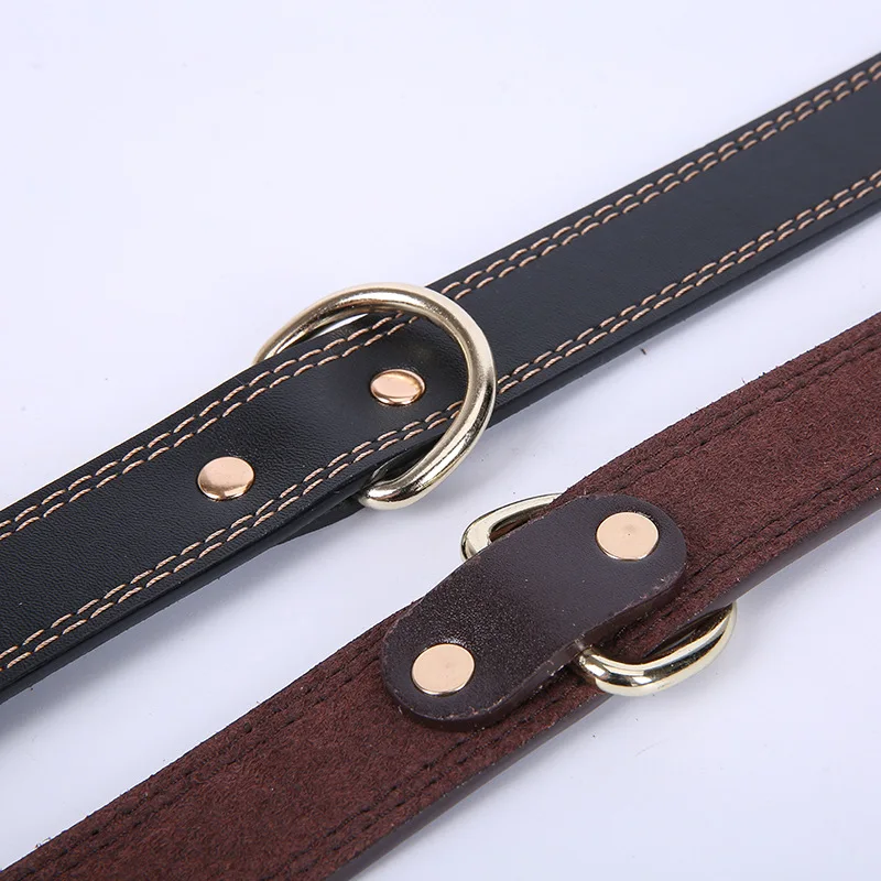 Leather Dog Collar Genuine Alloy Hardware Double D-ring 4 Size Available Best for Samll Medium Large and Extra | Дом и сад