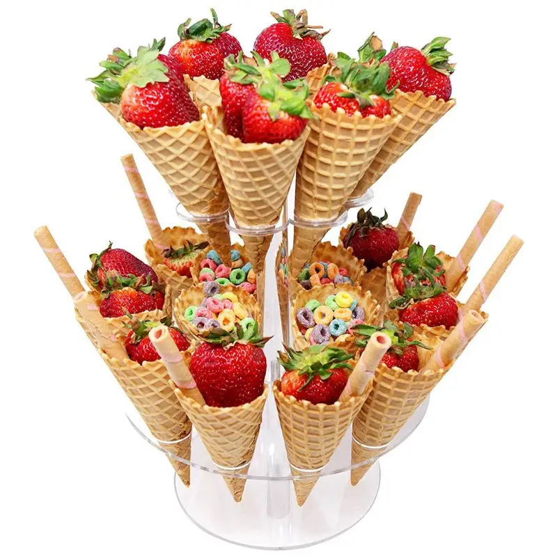 

Double Layer 24 Holes Ice Cream Display Stand Transparent Acrylic Cones Sushi Roll Holder