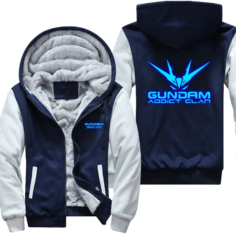 New Winter Jackets Luminous pattern Coats Gundam hoodie Game Hooded Thick Zipper Men cardigan Sweatshirts USA Size | Мужская одежда