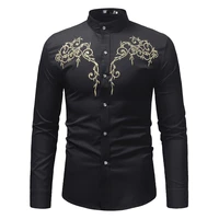 large size long sleeve leisure embroidered standing collar shirt shirts for men men shirts men clothing