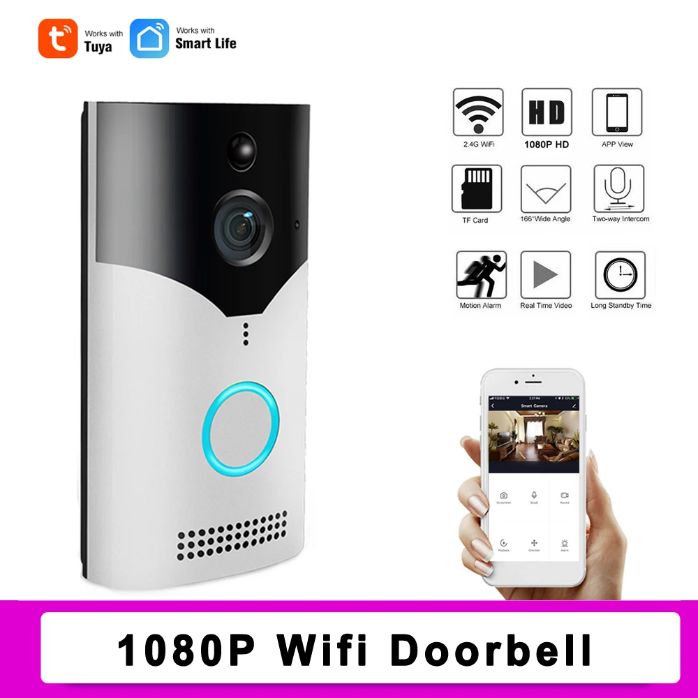 Беспроводной умный дверной звонок Tuya с Wi-Fi 1080P HD визуальный домофон домашний