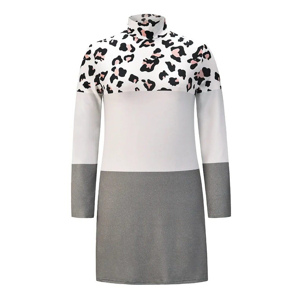 

Yg brand women's wear spring new long sleeve leopard pattern skirt foreign trade leisure high collar temperament dress