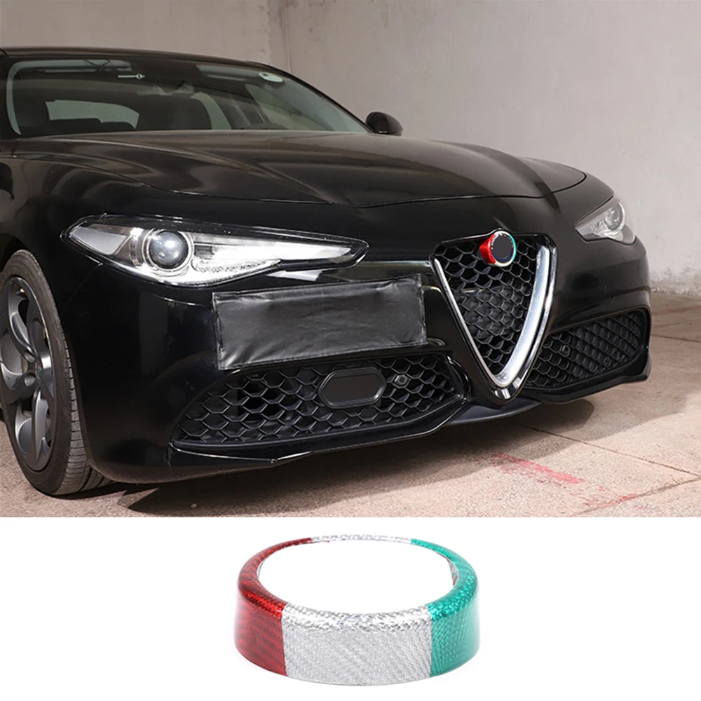 Economici Anello Decorativo In Vera Fibra Di Carbonio Con Logo Anteriore Per Auto Emblema Anello Decorativo Adatto Per Alfa Romeo Giulia 2017 2018 2019 2020 Accessori Auto