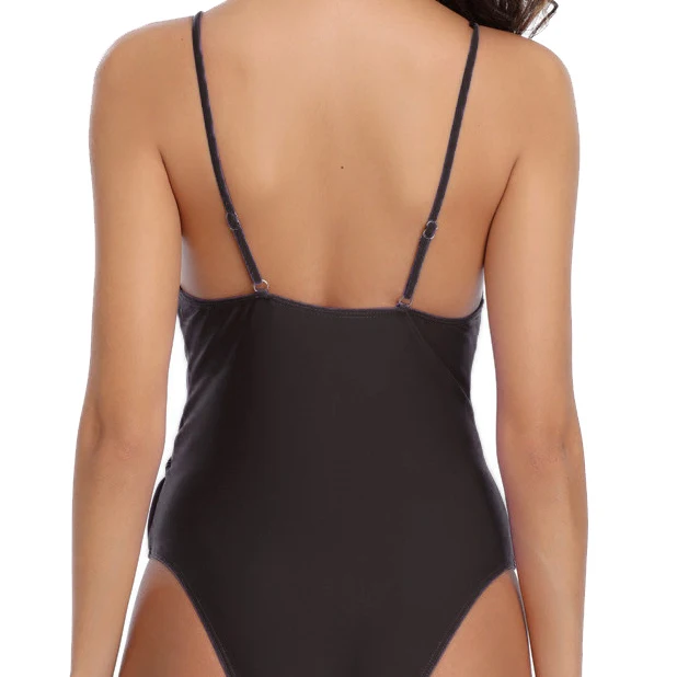 Глубокий v-образный вырез сексуальный цельный купальный костюм фиолетовый