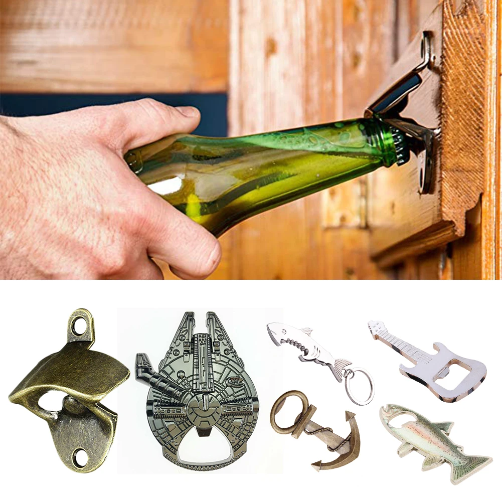 

Zinc Alloy Bottle Opener Wall Mounted Vintage Retro Hanging Beer Opener Tools Bar Kitchen Accessories Four Colors Available