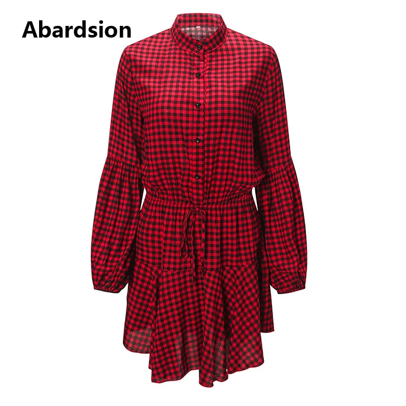 Abardsion красное клетчатое женское платье мода 2020 Весенняя рубашка Vestidos Femme длинный