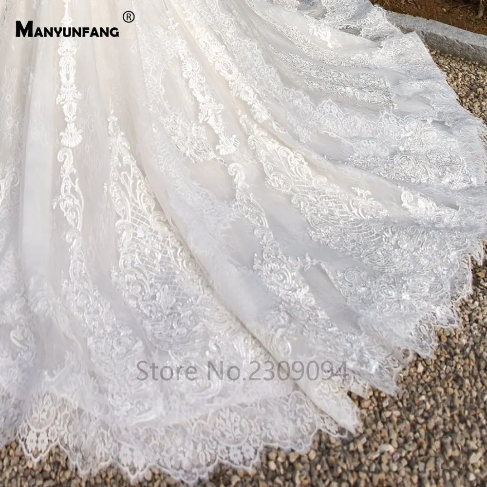

MANYUNFANG off shoulder robe de mariee manche longue long sleeves wedding dresses china embroidery lace wedding dress for bride