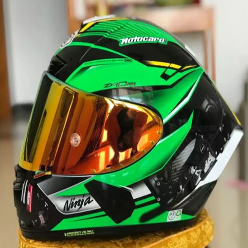 Мотоциклетный шлем на все лицо X14 ZX 10RR зеленый для езды мотоцикле гоночный