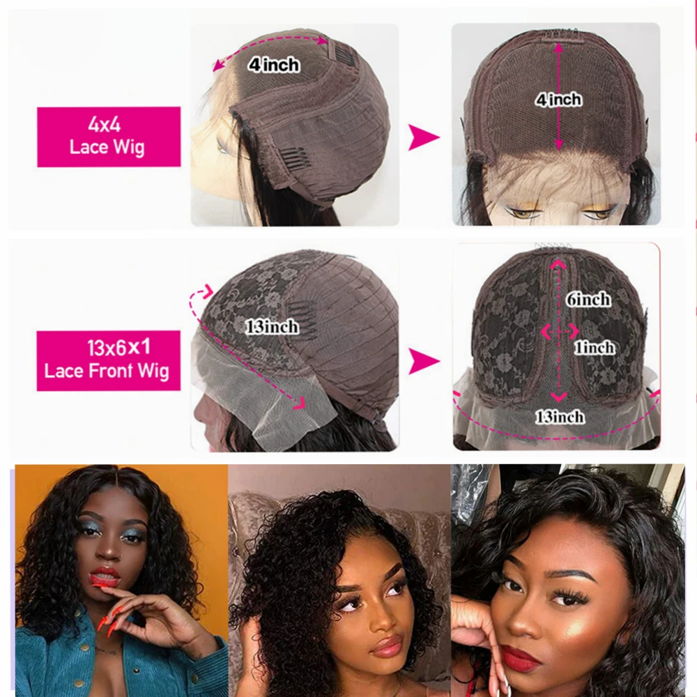 

Short Water Wave Bob Human Hair Wigs For Black Women 4x4 Lace Closure Wig Bob Curly 13x6x1 Lace Front Wig Pre Plucked Hairline