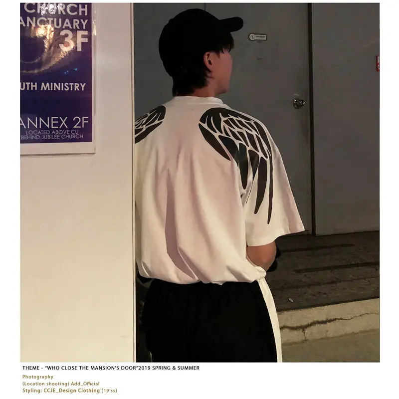 Short Sleeve White INS, хит, светоотражающая Футболка с принтом крыльев, Harajuku, мужская, женская, модная, Grilfriend, оверсайз, с коротким/длинным рукавом, одежда для пар, лучший подарок - Цвет: Short Sleeve White