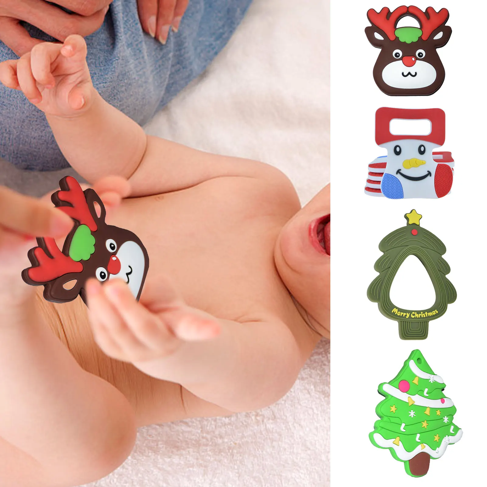 

1PCS Baby Silicone Teethers Christmas Gifts Cartoon Elk Christmas Tree Socks Infant Teething Care Chewing Toy Baby Kids Gift