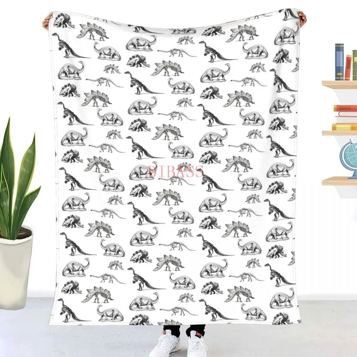 

Винтажные музейные динозавры, черно-белое Фланелевое покрывало с 3D рисунком