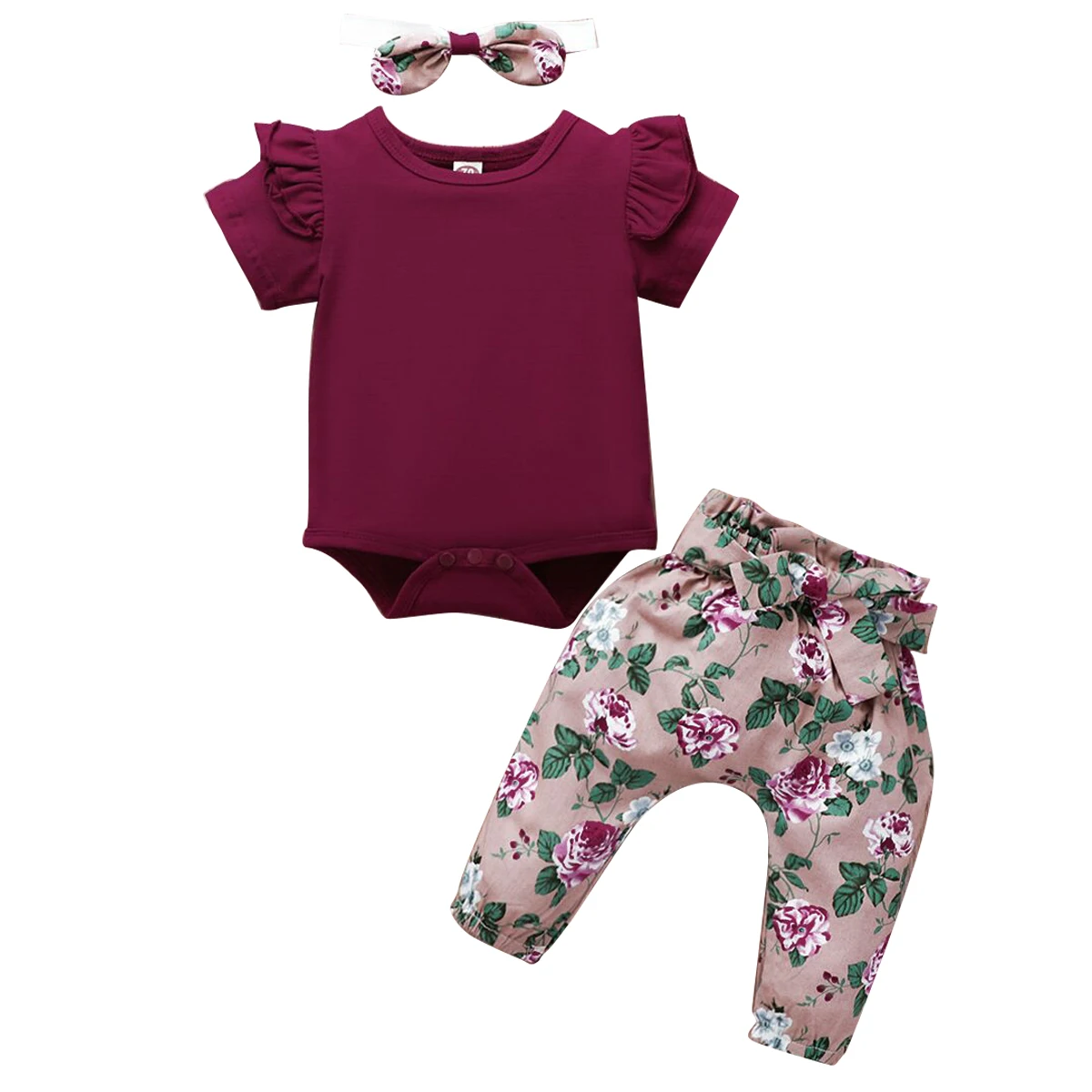 

Baby Girl Clothes Newborn Autumn Winter Girls Ruffles Solid Romper Bodysuit+floral Pants+headband Outfits 3-24 Months Clothing