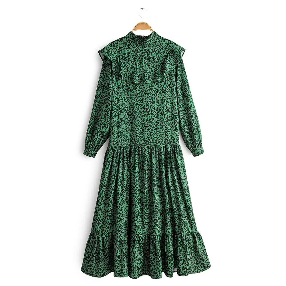 Женское платье с каскадными оборками повседневное облегающее зеленое