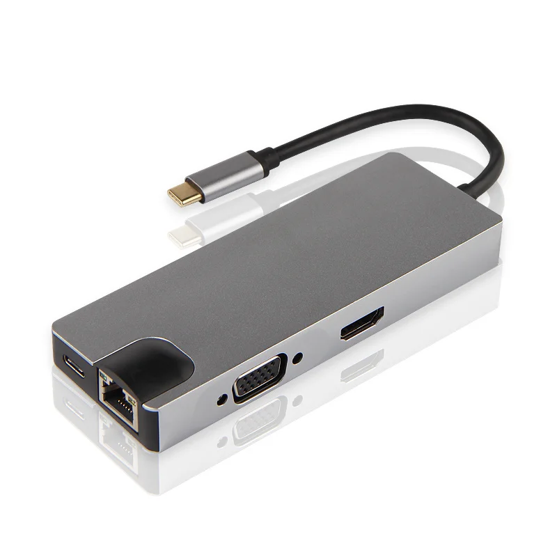 AJIUYU USB C Hub Type-C адаптер док-станция Thunderbolt 3 мульти-порт HDMI VGA RJ45 гигабитный Ethernet