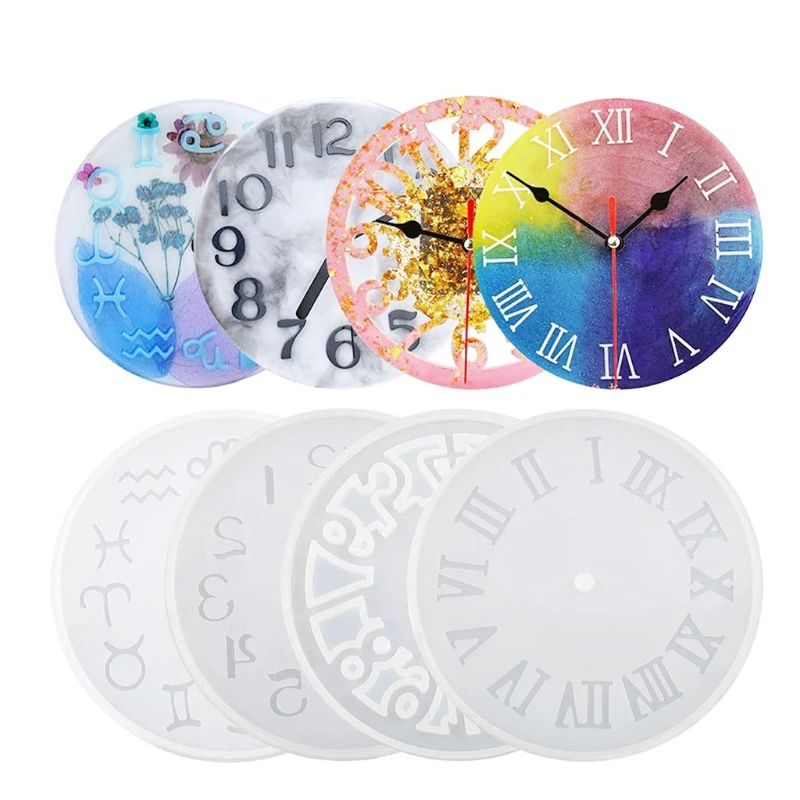 

4Pcs Clock Resin Molds Arabic Roman Numerals Constellation Silicone Casting Epoxy Resin Mold Handmade Resin Craft Tools KX4C