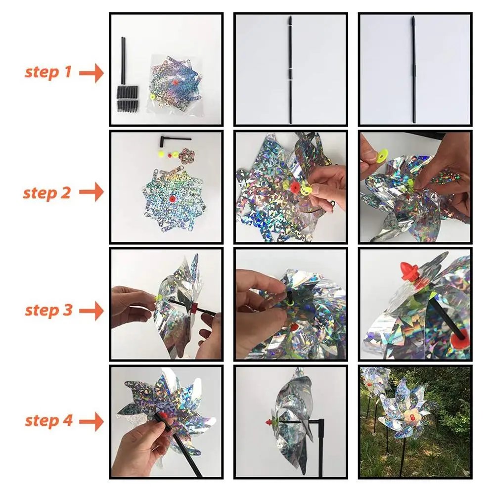 

1/5pcs Bird Repeller Pinwheels Reflective Sparkly Bird Deterrent Windmill Protect Garden Plant Flower Garden Lawn Decoration