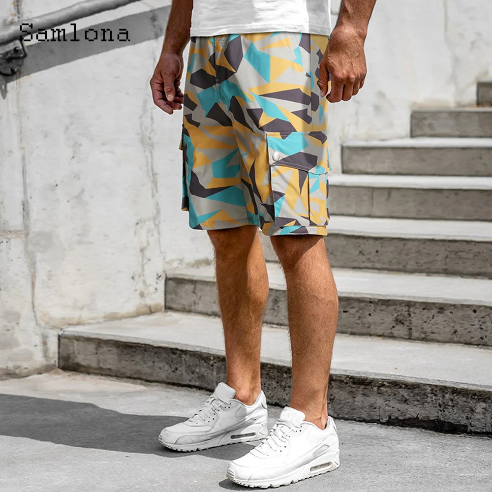 Samlona Men's Leisure Shorts Beachwear Sexy Men Clothing Half Pants with Pocket 2021 New Patchwork Shorts Casual Short Bottom