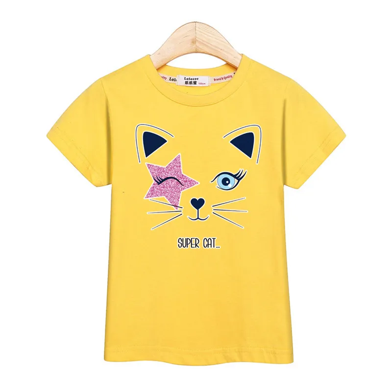 Модные футболки для девочек Детская футболка с забавным котом одежда маленьких