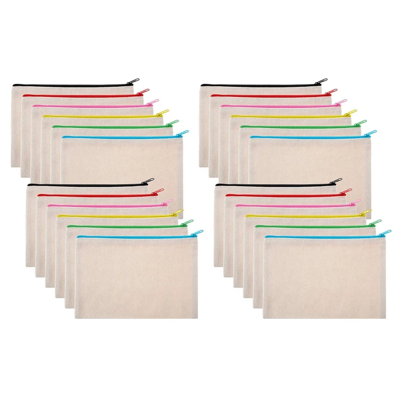 

24Pcs Multipurpose Cosmetic Bag Makeup Pouches with Zipper Canvas Bag Pencil Pouch Travel Toiletry Bag for DIY Design