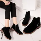 Женские замшевые кожаные ботильоны, ботинки на массивном каблуке с круглым носком, Классические повседневные удобные теплые осенние ботинки для женщин